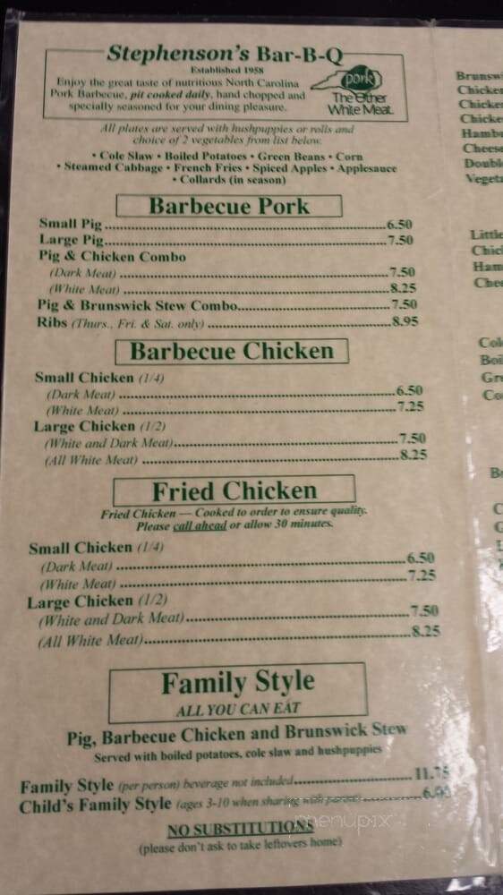 Stephenson’s Bar B Q menu 6