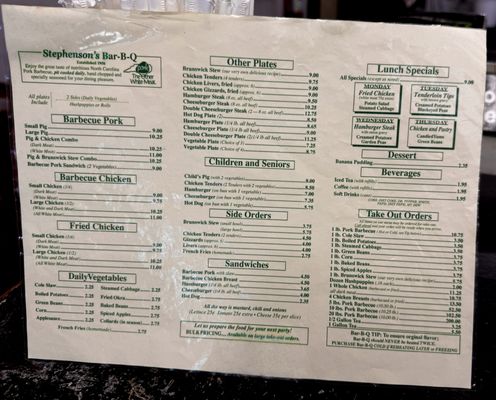Stephenson’s Bar B Q menu 2