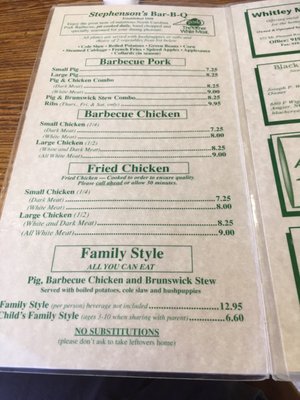 Stephenson’s Bar B Q menu 5