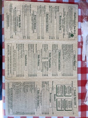 Stephenson’s Bar B Q menu 1